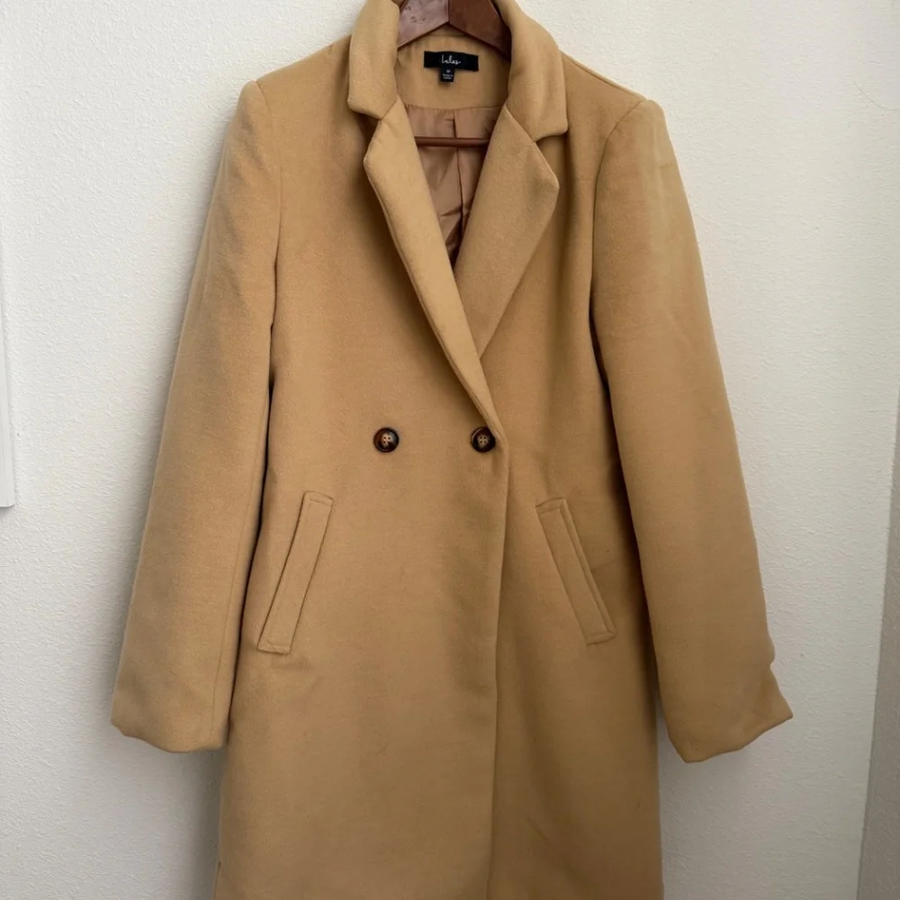 Lulus Harriet Long Double-breasted Tan Coat Brown - Size M - Picture 2 of 6